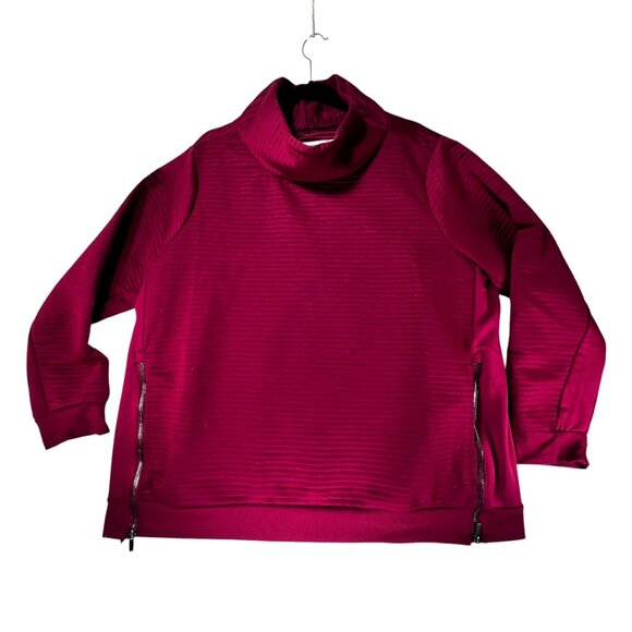 Ribbed Mock Neck Pullover Shirt Side Zippers 2X Magenta The Sweatshirt Project - Picture 2 of 13